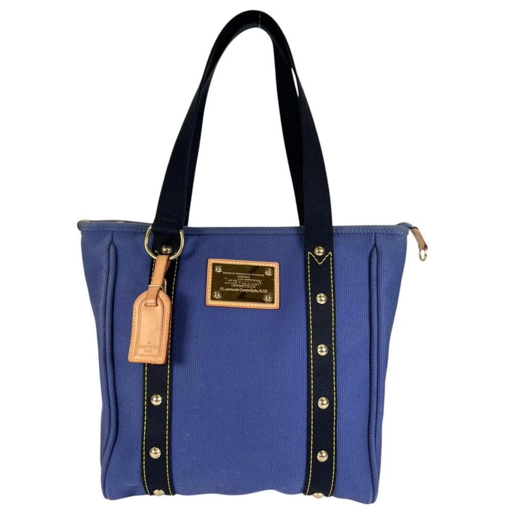 LOUIS VUITTON Cabas MM Antigua M40087 Tote Bag, Canvas and Leather, Blue Blac...